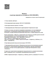 Лицензия клиники ЛДЦ МИБС (МРТ на Войтика) — № Л041-01197-26/00305069 от 31 марта 2016