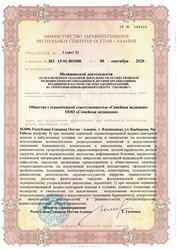 Лицензия клиники Семейная медицина детская клиника (Барбашова) — № ЛО-15-01-001000 от 08 сентября 2020