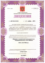 Лицензия клиники Elastica medical (Эластика медикал) — № ЛО-78-01-010321 от 12 ноября 2019