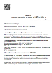 Лицензия клиники Клиника красоты и здоровья VV Medical (ВВ Медикал) — № Л041-01151-22/00342629 от 15 марта 2019