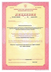 Лицензия клиники Омега клиник (Пенза) — № ЛО-58-01-002236 от 05 апреля 2019