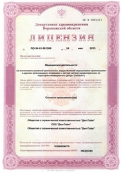 Лицензия клиники ДентТайм — № ЛО-36-01-001389 от 24 мая 2013