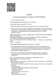 Лицензия клиники Клиника Нины Березиной по ул. Радищева, 5 — № ЛО-73-01-002274 от 28 декабря 2020