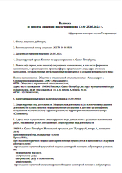 Лицензия клиники Лазерный Доктор на Казанской — № ЛО-78-01-011550 от 28 мая 2021