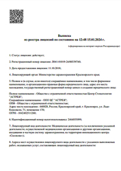 Лицензия клиники Стоматология Астрея на Молокова — № Л041-01019-24/00339740 от 11 октября 2018