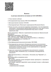 Лицензия клиники Диагностический центр Хеликс Котельники — № Л041-01162-50/00652697 от 23 мая 2023