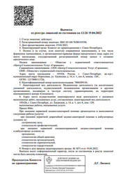 Лицензия клиники Стоматологический центр Гармония — № Л041-01148-78/00145550 от 19 апреля 2022