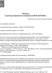 Лицензия клиники Клиника Наше здоровье — № Л041-01148-78/00323858 от 21 января 2021