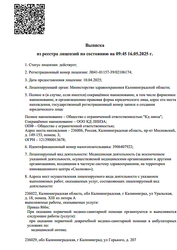 Лицензия клиники Центр зрения КД ЛИНЗА (KDLINZA) — № Л041-01157-39/02106174 от 10 апреля 2025