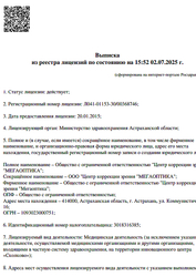 Лицензия клиники Глазная клиника Мегаоптика — № Л041-01153-30/00368746 от 20 января 2015