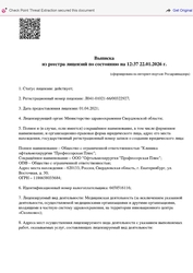 Лицензия клиники Профессорская плюс на Еремина — № Л041-01021-66/00322927 от 01 апреля 2021