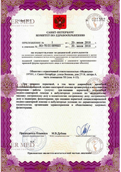 Лицензия клиники SkinLazerMed (СкинЛазерМед) на Воскова — № ЛО-78-01-009003 от 20 июля 2018