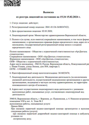 Лицензия клиники Стоматологическая клиника АртДенталь — № Л041-01136-36/00347422 от 15 февраля 2024